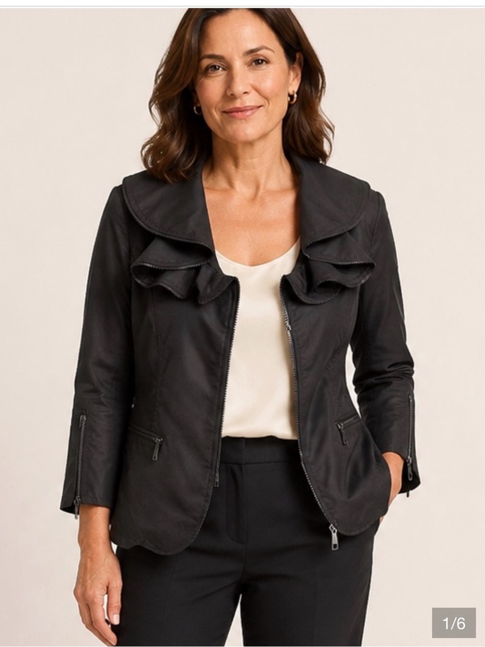 Lafayette 148 New York Black Ruffle-Collar Blazer and Matching Skirt